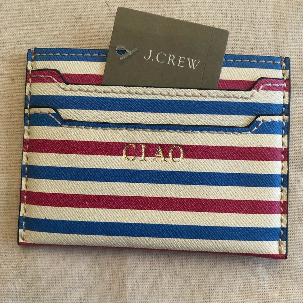 New NWT J. Crew card case wallet Stripe embossed Ciao